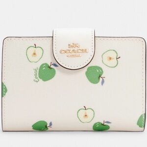 COACH Medium Corner Zip Wallet With Apple Print NWT